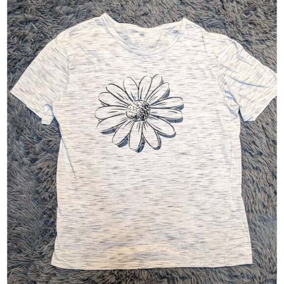 Women's Flower Print Designer Tshirts Size Large Heather Grey Loose Fit Feel - Picture 2 of 8